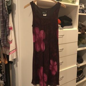 Deep red and pink floral dress.